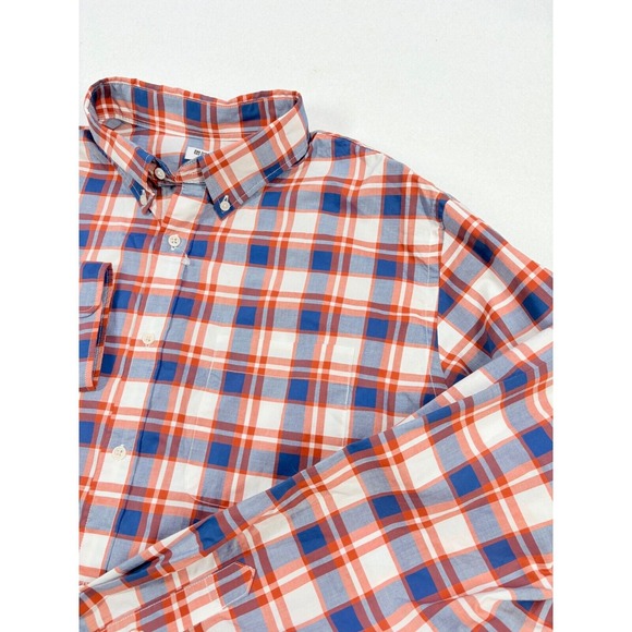 UNIQLO Men's Plaid Button Up Shirt XL  Cotton Orange Blue Smart‎ Casual NWOT - Picture 4 of 14